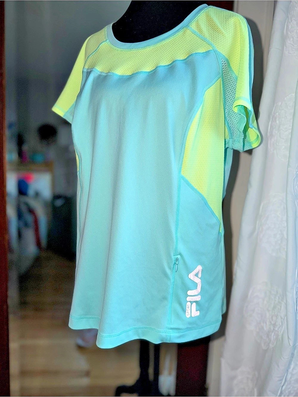 Fila Color Block Athletic Tee in Blue & Green